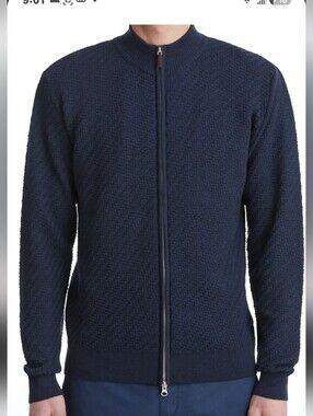 Robert Graham Men's Navy Textured Full-Zip Sweater